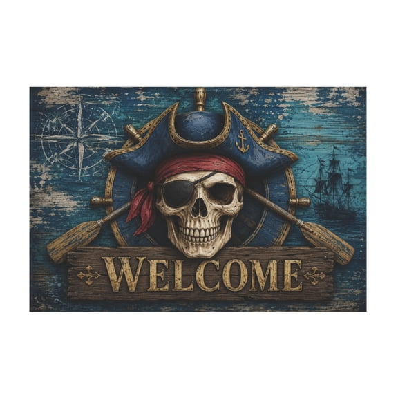 Vintage Skull Welcome Nautical Beach Canvas Wall Art For Bar Cafe Home Decor 12*18in