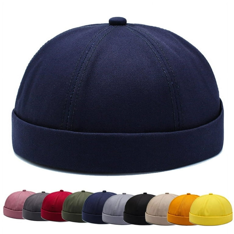 Vintage Skullcap Solid Color Brimless Skull Cap for Men Women,Dark blue