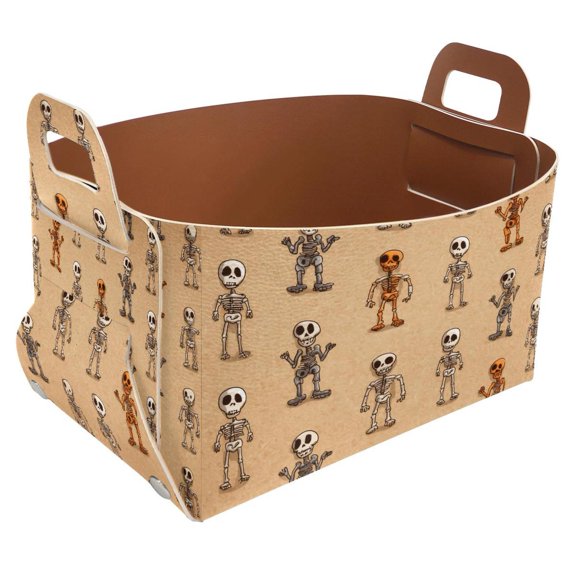 Vintage Skulls Storage Basket Collapsible Storage Bin, PU Foldable Basket Convenient Box Storage Organizer with Handles for Shelves Office Bedroom Closet Nursery Toys Laundry