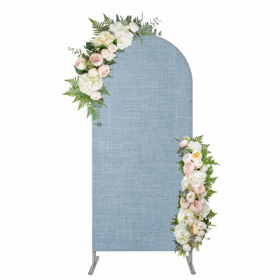 Vintage Sky Blue Arch Backdrop Cover 4FT, Farmhouse Retro Solid Color Linen Texture Spandex Fitted Stretchy Arch Stand Covers, Round Top Chiara Backdrop Cover for Wedding Party Birthday Baby Shower