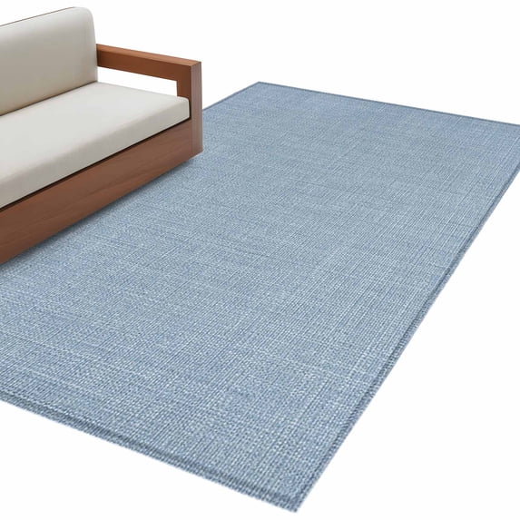 Vintage Sky Blue Large Area Rugs for Bedroom Living Room, Soft Non Slip Carpet Bedside Rug, Farmhouse Retro Solid Color Linen Texture Rectangular Floor Cover Kitchen Accent Rug 3'x5' for Office