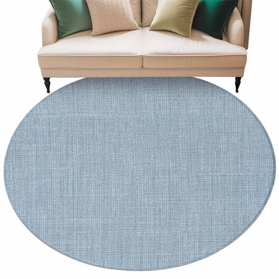 Vintage Sky Blue Round Area Rug 5ft Washable Large Round Rug for Living Room, Soft Non-Slip Circle Rugs for Dining Room, Farmhouse Retro Solid Color Linen Texture Floor Carpet for Bedroom Entryway