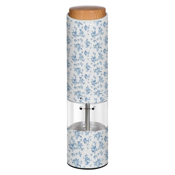 Vintage Sky Blue Sprig Printed Electric Pepper Mill One-Touch Battery Operated Salt Grinder Adjustable Coarseness Decorative Counter Spice Tool