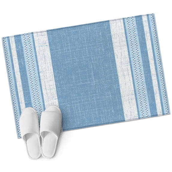 Vintage Sky Blue Striped Bathroom Rug Washable 2x3 Entryway Rug Non Slip Farmhouse Modern Stripes Boho Texture Front Door Mat Low Pile Indoor Doormat Throw Floor Carpet for Kitchen Bedroom Entrance