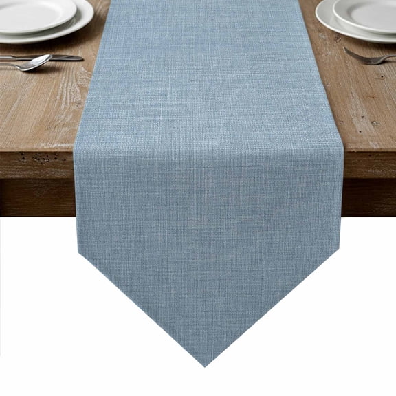 Vintage Sky Blue Table Runner Linen Burlap Table Runner 48 Inches Long Farmhouse Retro Solid Color Linen Texture Dresser Scarves for Kitchen Island Coffee Dining Room Party Holiday Decoration 13"x48"