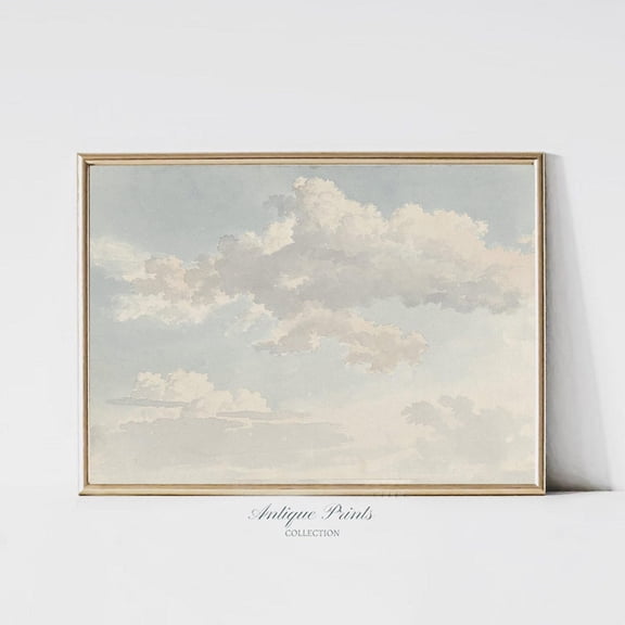 Vintage Sky Wall Art, Neutral Sky, Antique Clouds Study Print, Girl Nursery Decor, Unframed Paper Print