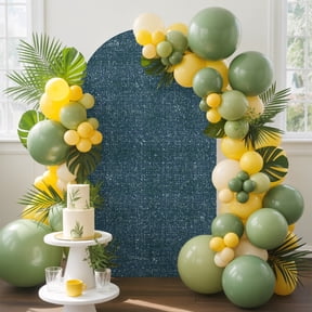 Vintage Slate Arch Backdrop Cover 4 FT, Rustic Steel Blue Solid Background Linen Texture Wedding Arch Cover Stretchy Backdrop Stands Covers for Birthday Party Ceremony Banquet Decor