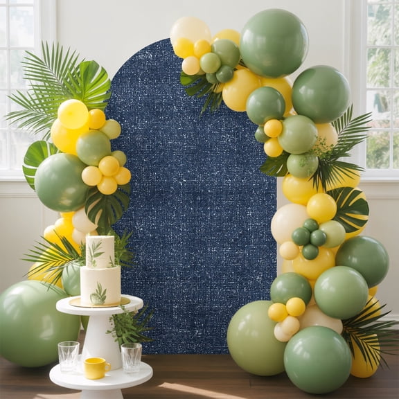 Vintage Slate Blue Arch Backdrop Cover 4 FT, Rustic Navy Blue Solid Background Linen Texture Wedding Arch Cover Stretchy Backdrop Stands Covers for Birthday Party Ceremony Banquet Decor