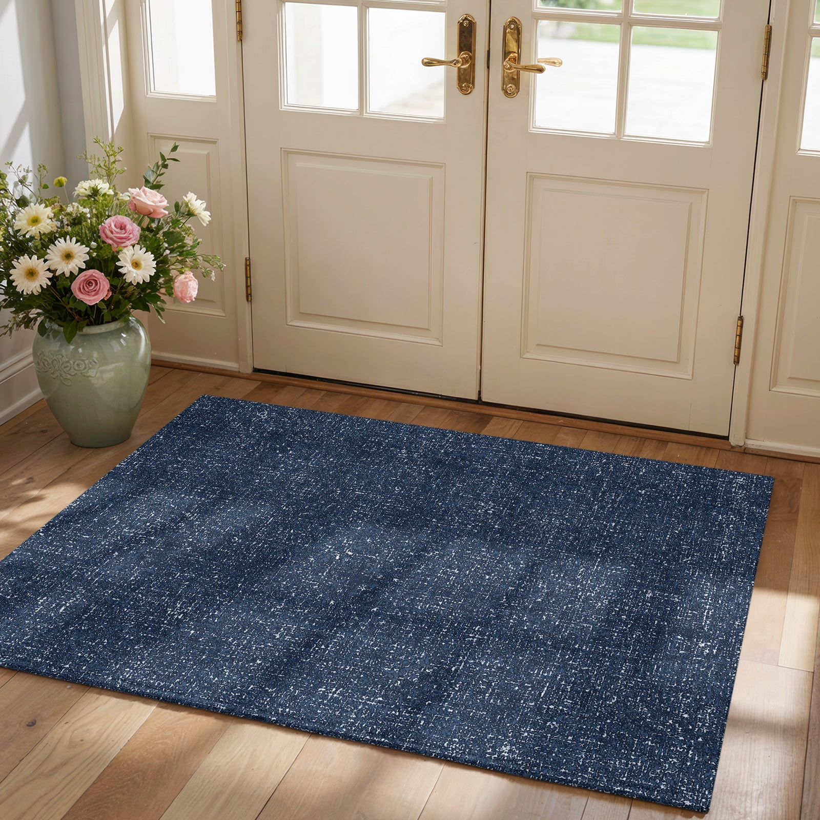 Vintage Slate Blue Washable 2x3 Entryway Rug, Ultra-Thin Rustic Navy ...