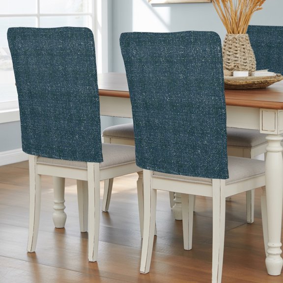 Vintage Slate Chair Back Covers Set of 1, Rustic Steel Blue Solid Background Linen Texture Removable Dining Seat Cover Washable Kitchen Chair Slipcovers Protective for Party Decoration 19x20in