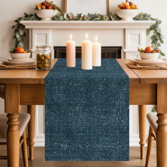 Vintage Slate Dining Table Runner, Rustic Steel Blue Solid Background Linen Texture Washable Table Runners Kitchen Coffee Table Center Decor for Home Party Holiday Wedding 18 x 72 Inches