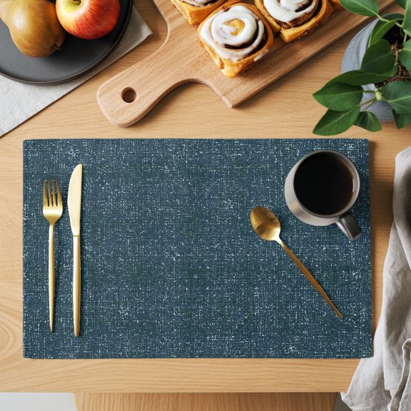Vintage Slate Placemats Set of 8, Rustic Steel Blue Solid Background Linen Texture Heat Insulated Linen Place Mats, Washable Stain-Proof Table Mats for Dining Tables Holiday Decor 13x19 Inches