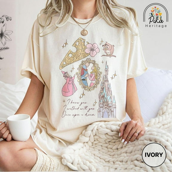 Vintage Sleeping Beauty Watercolor Comfort Color T-Shirt, Aurora Once Upon A Dream, Disney Vacation, Princess Castle Graphic Tee,Ivory color,size M
