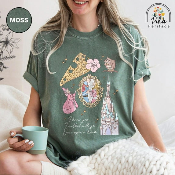 Vintage Sleeping Beauty Watercolor Comfort Color T-Shirt, Aurora Once Upon A Dream, Disney Vacation, Princess Castle Graphic Tee