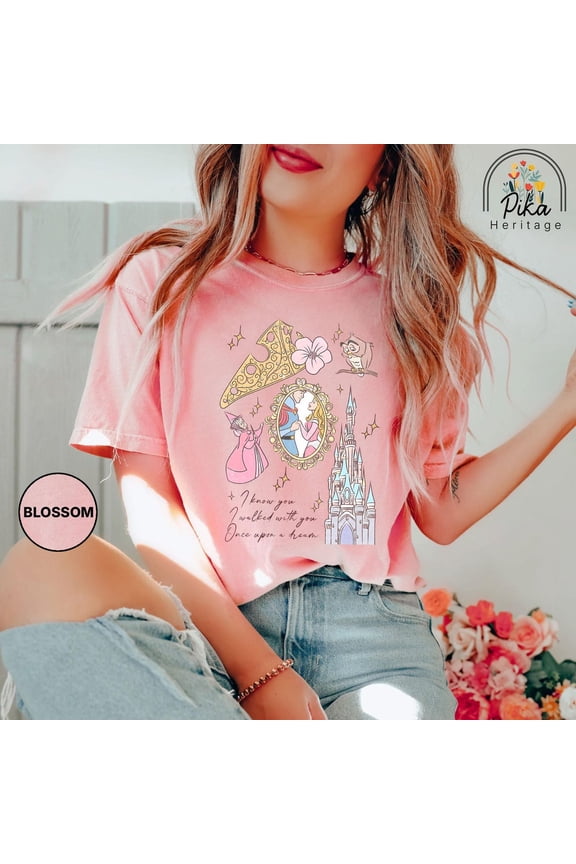 Vintage Sleeping Beauty Watercolor Comfort Color T-Shirt, Aurora Once Upon A Dream, Disney Vacation, Princess Castle Graphic Tee,Blossom color,size 2XL