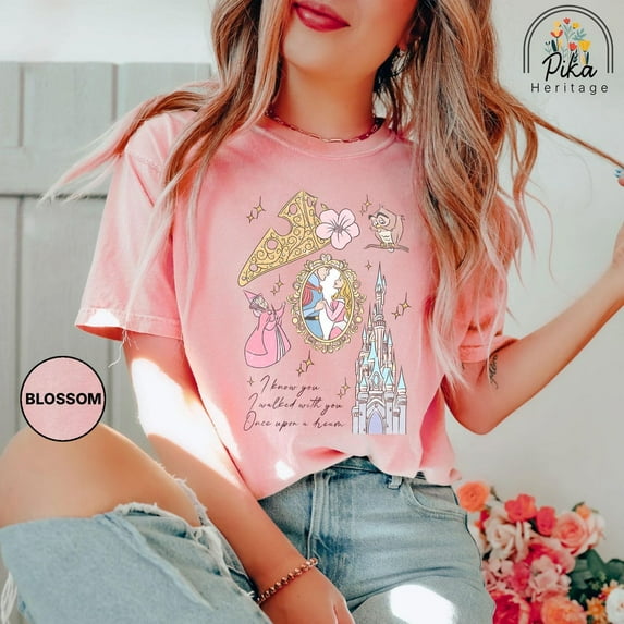 Vintage Sleeping Beauty Watercolor Comfort Color T-Shirt, Aurora Once Upon A Dream, Disney Vacation, Princess Castle Graphic Tee,Blossom color,size 3XL