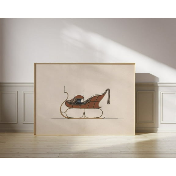 Vintage Sleigh Print, Antique Drawing, Winter Wall Art, Holiday Decor, Horizontal Print, Wall Art, Modern Wall Decor, 8x12 UNFRAMED