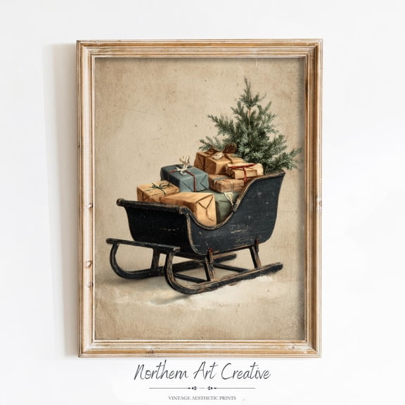 Vintage Sleigh Wall Art Wall Decor Antique Sleigh Print Farmhouse Wall Print Cottagecore Decor Prints Home Decor #2308, Stretched Canvas Size 8x12