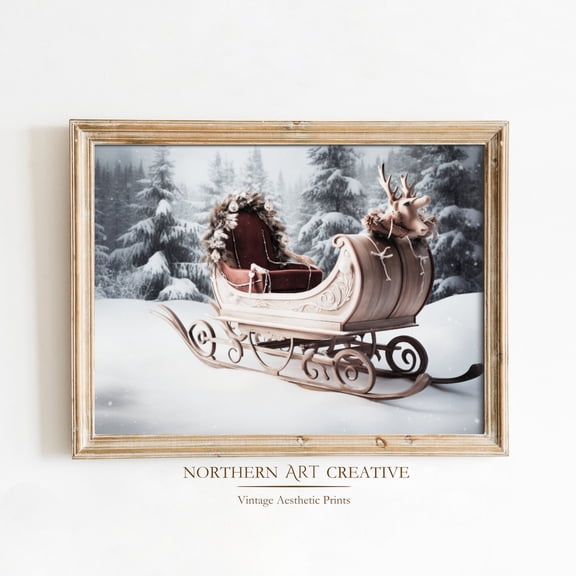 Vintage Sleigh Wall Print, Winters Wall Decoration, Eclectic Vintage Art, Unique Antique Aesthetic Print Home Decor #2516, Unframed Poster Size 8x12