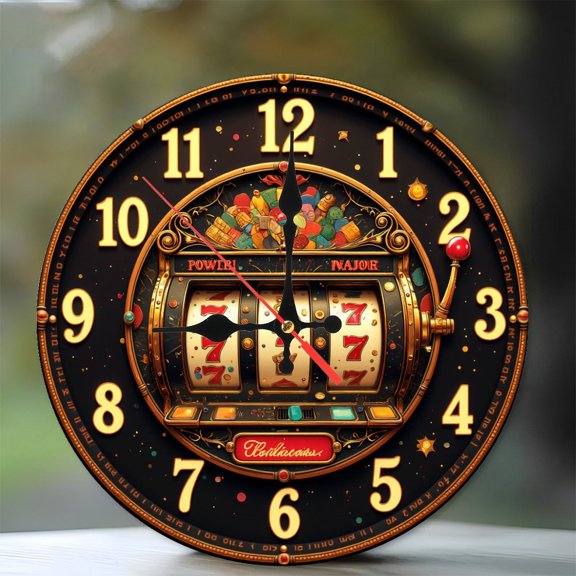 Vintage Slot Machine Clock Wall Decor 10-Inch Silent Wooden Wall Clock, Battery Operated (AA Batteries Not Included), Artistic Home Decor