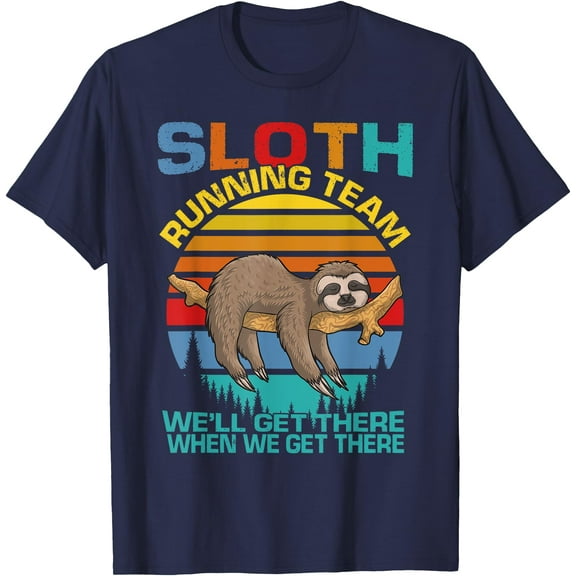 Vintage Sloth Running Team We'll Get There Funny Unisex T-Shirt for Men Women Kids Toddler,Navy Color,Size YXL