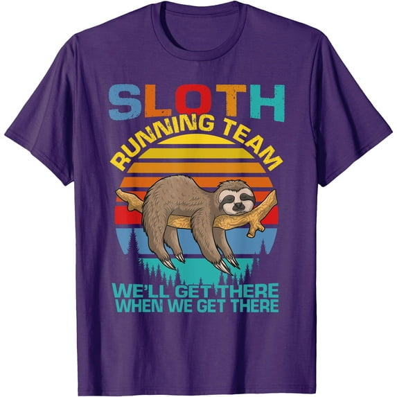 Vintage Sloth Running Team We'll Get There Funny Unisex T-Shirt for Men Women Kids Toddler,Purple Color,Size YM