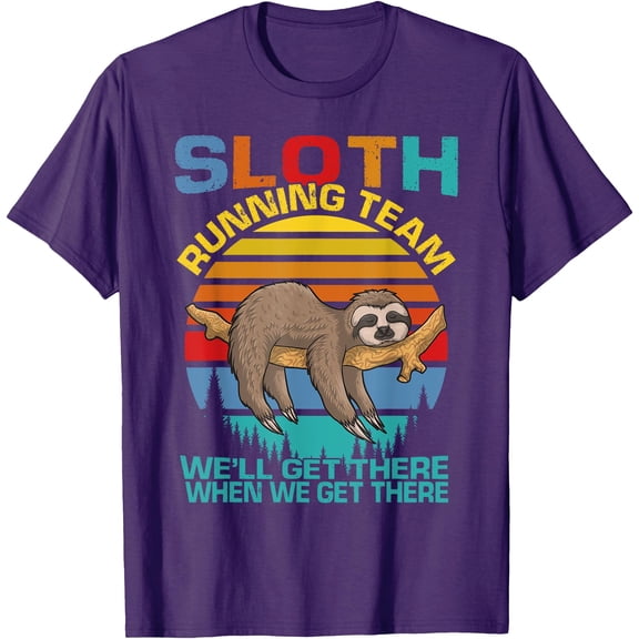 Vintage Sloth Running Team We'll Get There Funny Unisex T-Shirt for Men Women Kids Toddler,Purple Color,Size YXS
