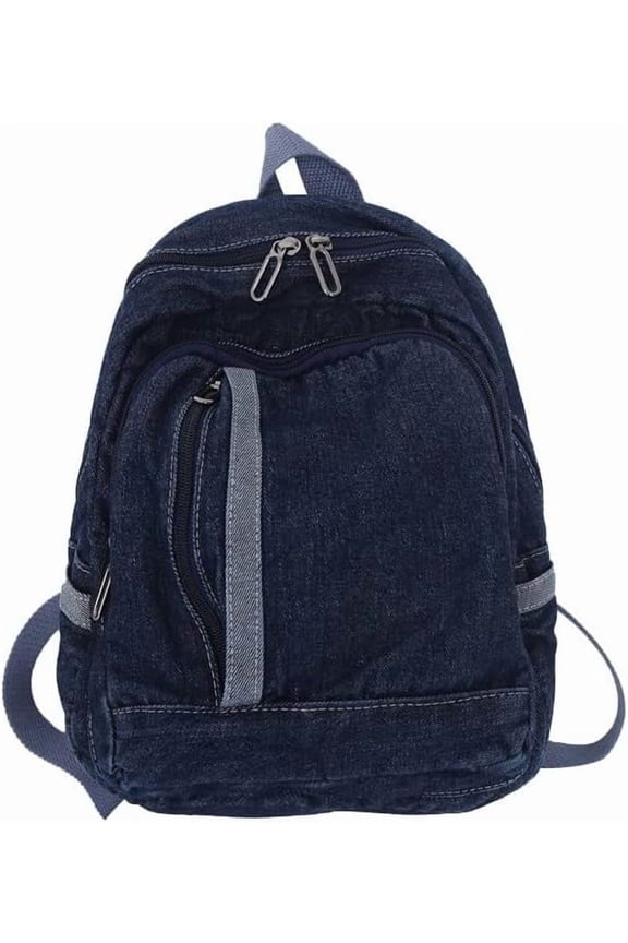 Vintage Small Backpack Y2K Patchwork Denim Mini Backpack Lightweight Casual Canvas Daypack Cute Shoulder Bag (Dark Blue,Onesize)