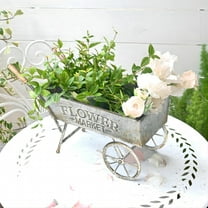 Vintage Metal Wheelbarrow Planter Cart, Small Flower Pot Holder for Indoor Outdoor Use, Rustic Farmhouse Garden Decor for Patio, Tabletop, Home Market Decor