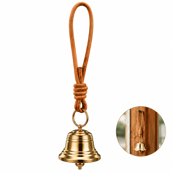 Vintage Small Gold Hanging Bell with Leather Rope, Decorative Jingle Door Bell for Door Knob, Multi-Purpose Decorative Bells for Front Door Home Shop Garden Christmas Holiday Ornament Gift