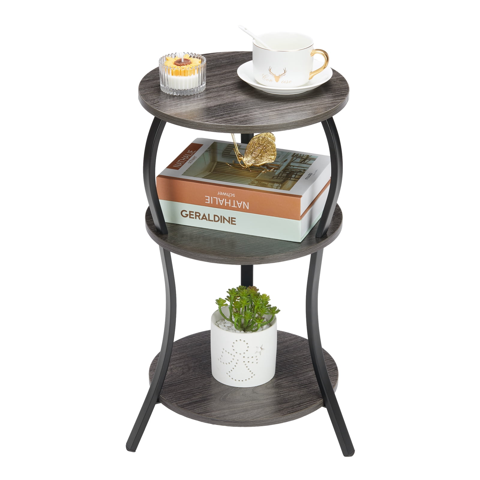 Vintage Small Round Side Table, 3-Tier Slim Waist Circular End Table ...
