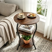 NUBILY Vintage 3-Tier Round Side Table, 15.8"Lx15.8"Wx24.8"H, Slim Waist Design, Compact for Small Spaces, Brown Storag Shelf, MDF Top & Iron Frame