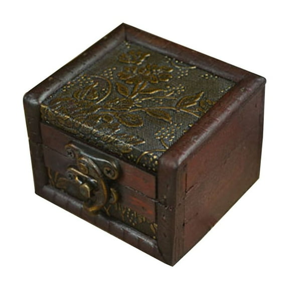 Vintage Small Wooden Lock Jewelry Holder Necklace Bracelet Storage Gift Box