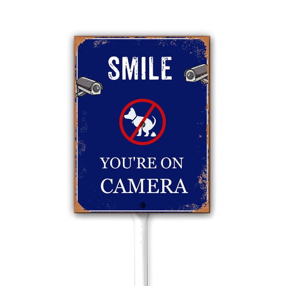 Vintage Smile You Are On Camera Funny Dog Poop Sign, No Dog Poop Lawn Signs, No Pet Poop Signs For Yard Sturdy Aluminum Sign Waterproof,Fade Resistant,Easy Install Outdoor Use 7X8.8 Inch