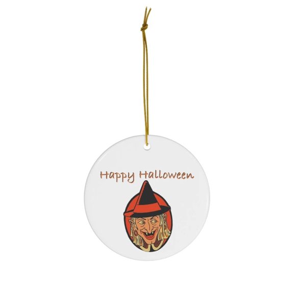 Vintage Smiling Witch Halloween Double-Sided Ceramic Ornament