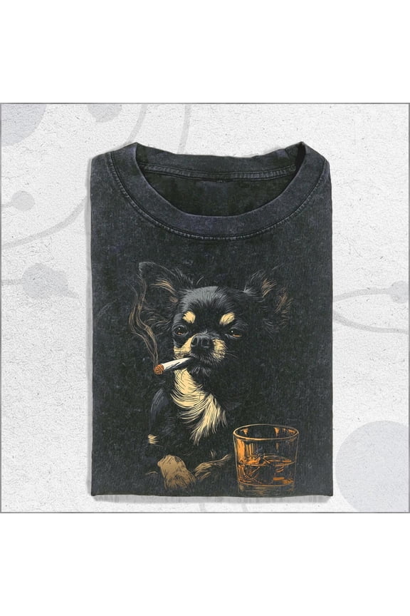 Vintage Smoking Chihuahua T-Shirt, Funny Meme Dog T-Shirt, Gift for Dog Lovers DP