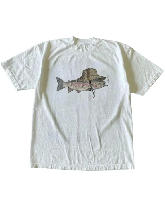 Vintage Smoking Trout Fish Graphic Unisex Tee Gift Tshirt