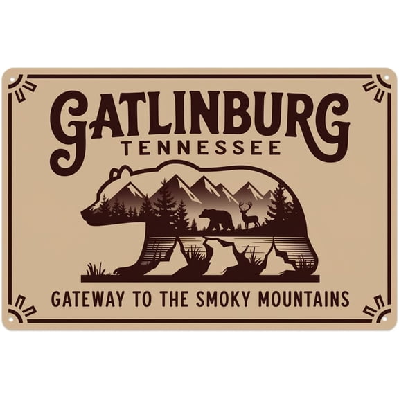 Vintage Smoky Mountains Bear Tin Sign Outdoor Bar Decor Metal Wall Art 8 x 12