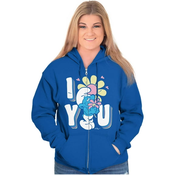 Vintage Smurf I Love You Flowers Women Plus Size Zipper Hoodie Brisco Brands 5X