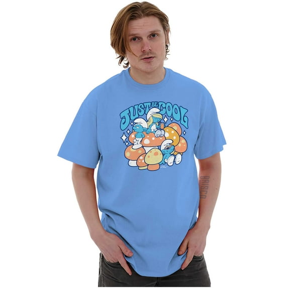 Vintage Smurf Just Be Cool Mushrooms Men's Graphic T Shirt Tees Brisco Brands L