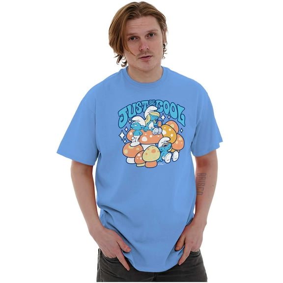 Vintage Smurf Just Be Cool Mushrooms Men's Graphic T Shirt Tees Brisco Brands L
