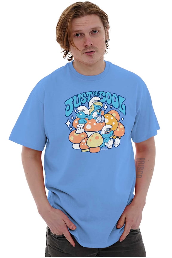 Vintage Smurf Just Be Cool Mushrooms Men's Graphic T Shirt Tees Brisco Brands L
