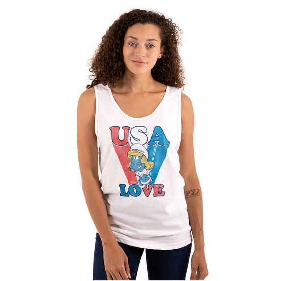 Vintage Smurfette Cartoon USA Love Tank Top Tee Shirt Women Brisco Brands X