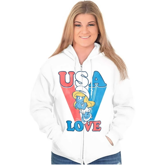 Vintage Smurfette Cartoon USA Love Zip Hoodie Sweatshirt Women Brisco Brands L