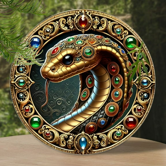 Vintage Snake Design Aluminum Wall Art - Rustic Metal Sign for Home, Garage & Dining Room Decor, 2D Animal-Themed Wall Hanging