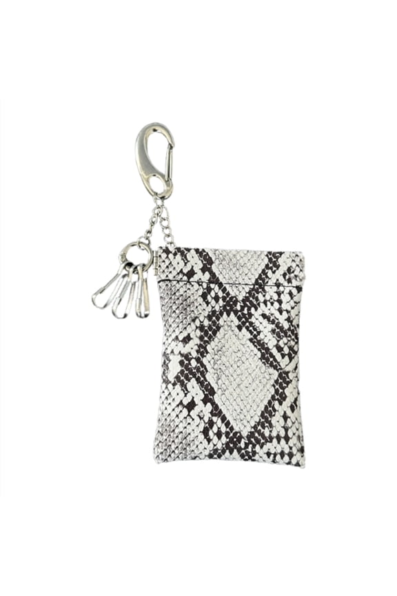 Vintage Snake Pattern Leather Keychain Wallet, Small Waist Bag with Metal Clip for Coins & Cards - Portable Retro Organizer