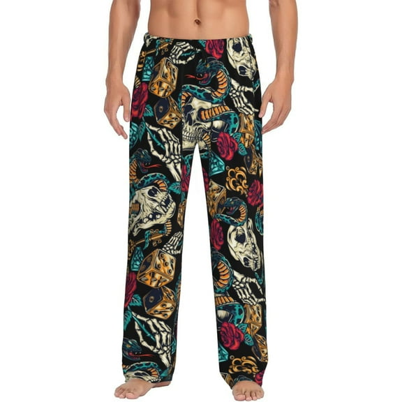 Vintage Snake Skeleton Rose Diamond Men'S Pajama Pants Soft Sleep Lounge Pants Pjs Bottoms With Pockets Large