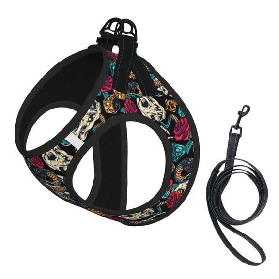 Vintage Snake Skeleton Rose Diamond Pet Leash Vest Small Dogs Cats Puppy Harness With Leash Reflective No Choke Small