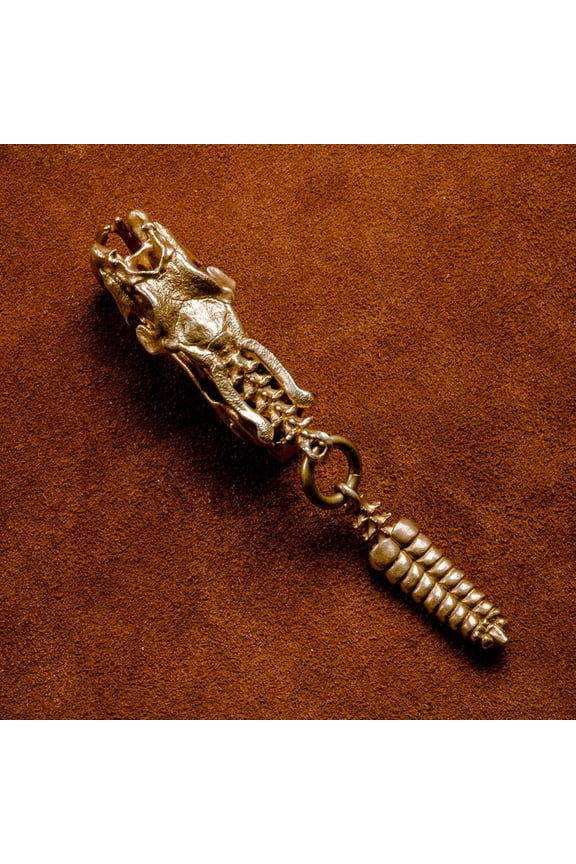 Vintage Snake Skull Keychain Rattlesnake Tail Pendant Heavy Brass Metal Accessory Western Style Everyday Carry Key Fob for Men Women