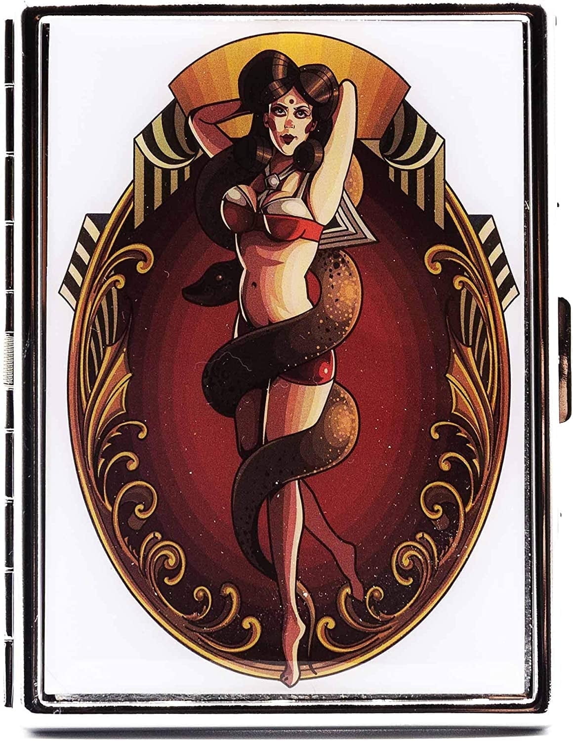 Set of 2 Metal-Plated 100s Ultra Compact Cigarette Case With Insert (Vintage Snake Tease)